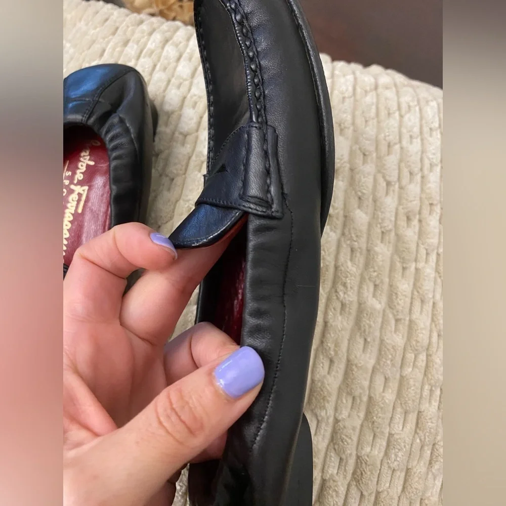 Salvatore Ferragamo Sport Black leather  ballerina Loafers men’s women’s 7.5 - Picture 3 of 15